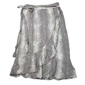 Sim & Sam Ruffle Wrap Skirt Unlined Midi Animal Snakeskin Gray White Womens XL
